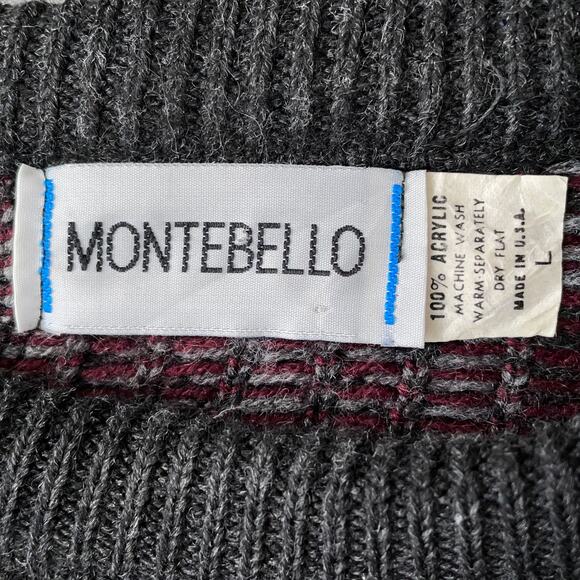 Vintage 80s Jacquard Sweater Grandpacore Dark Academia Art Deco Geometric Knit L - Picture 8 of 10